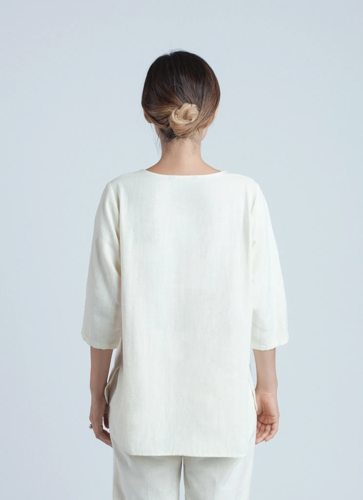 Past Mid Length Sleeve Top - Off White