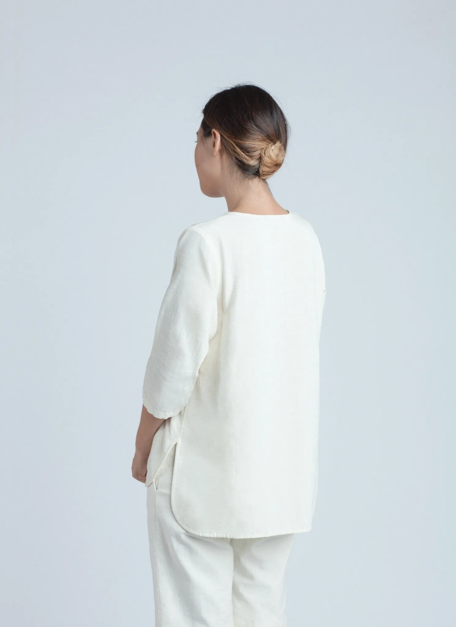 Past Mid Length Sleeve Top - Off White