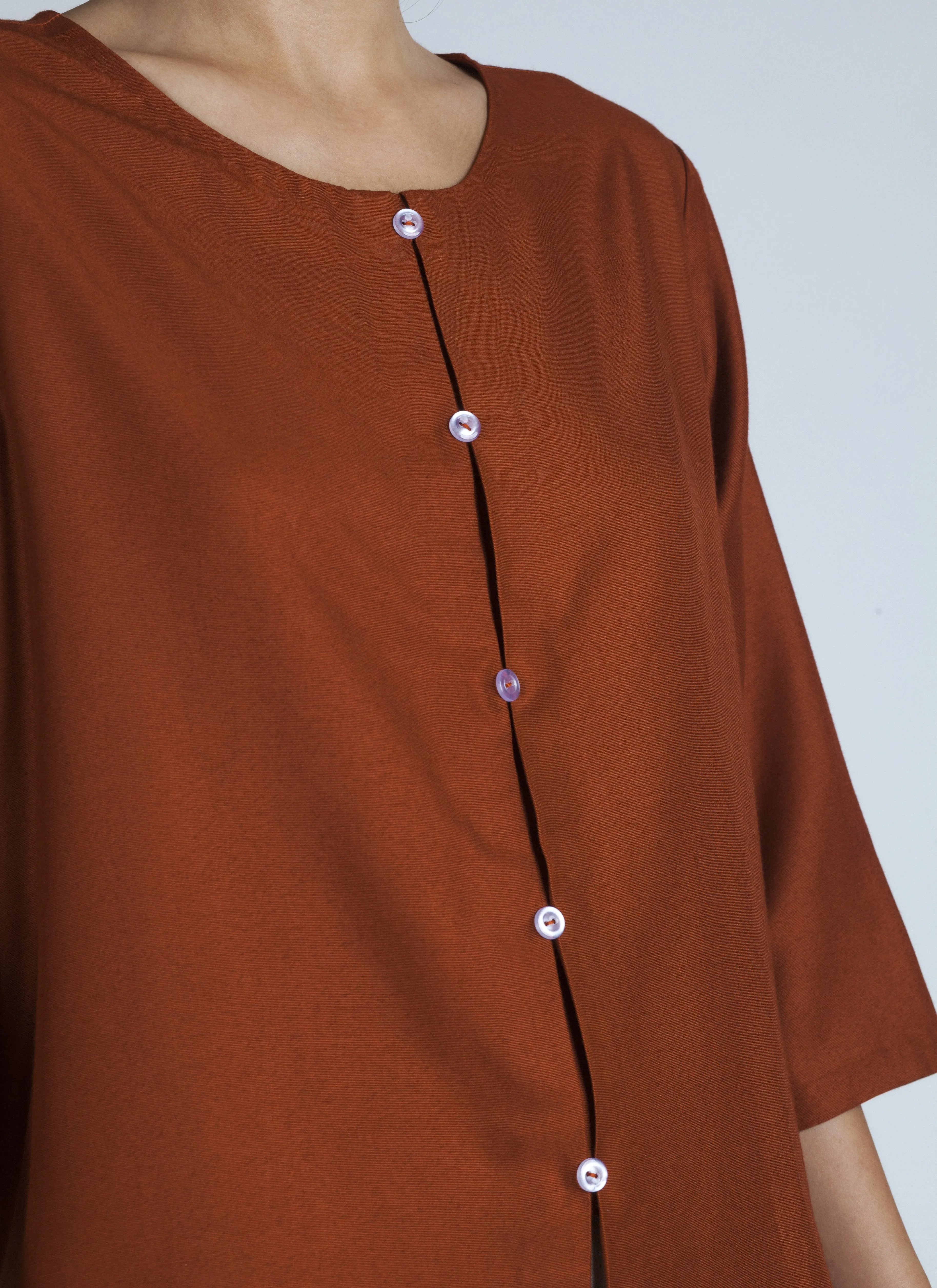 Past Mid Length Sleeve Top - Red Regale Orange