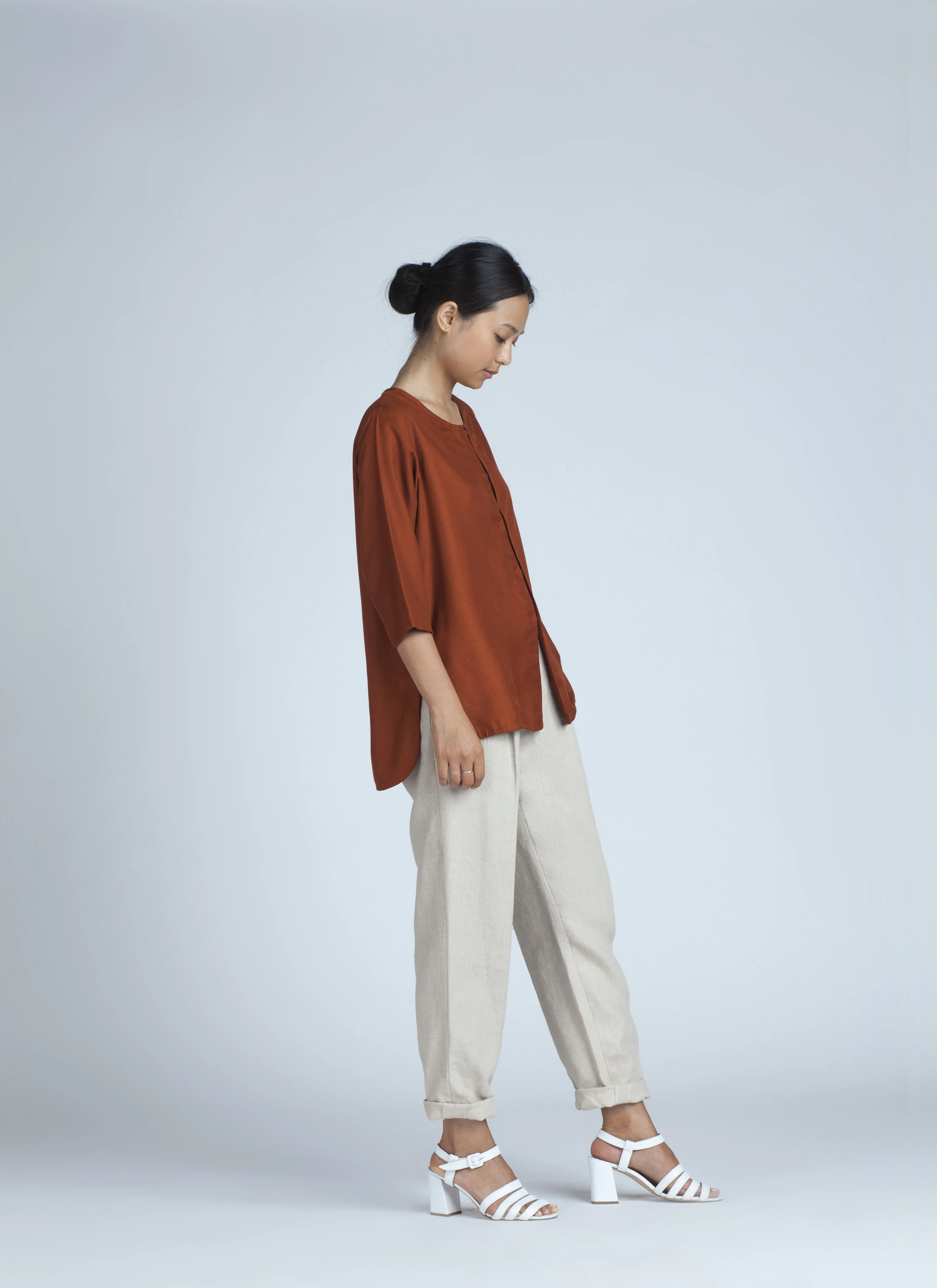 Past Mid Length Sleeve Top - Red Regale Orange