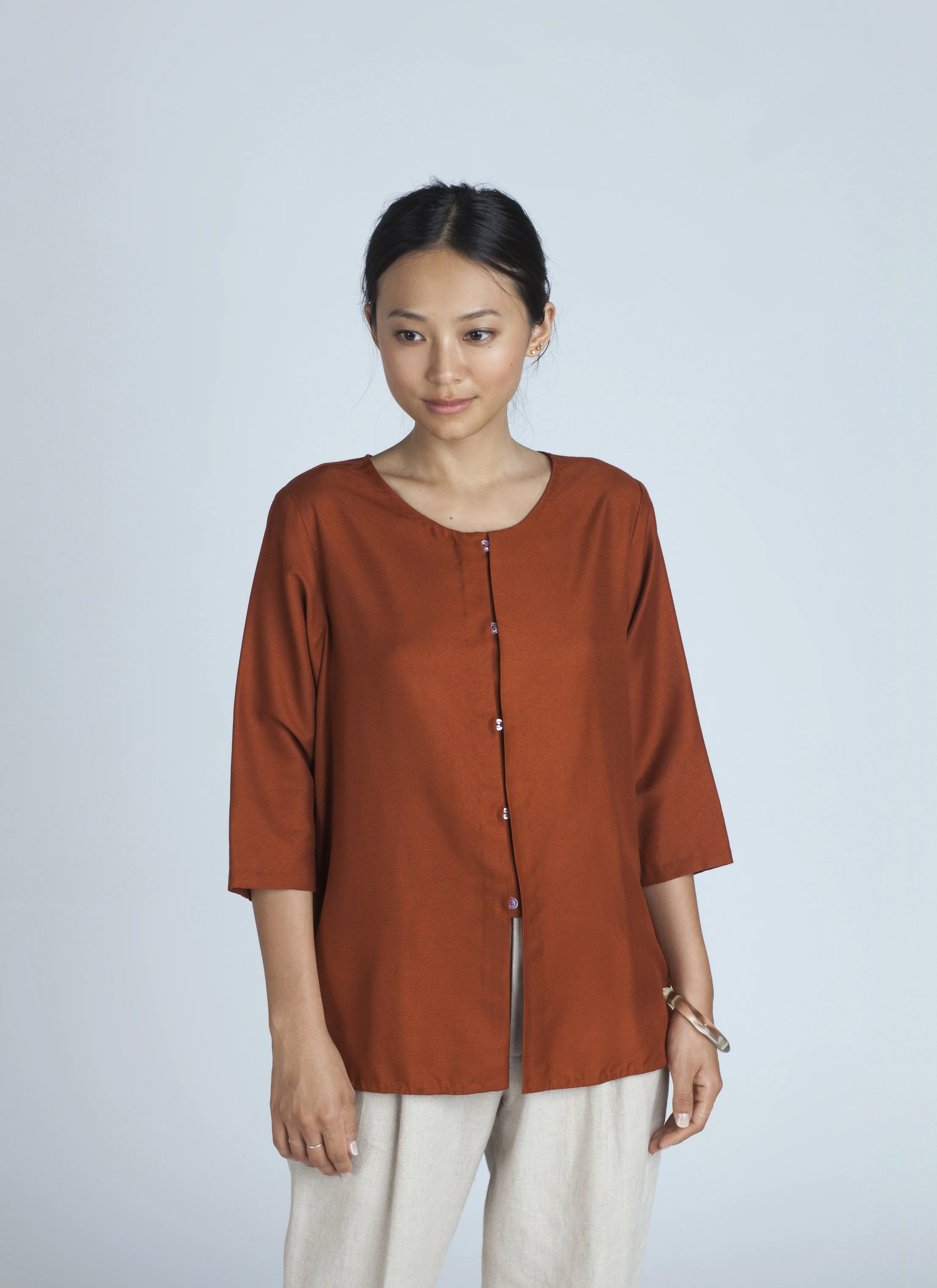 Past Mid Length Sleeve Top - Red Regale Orange