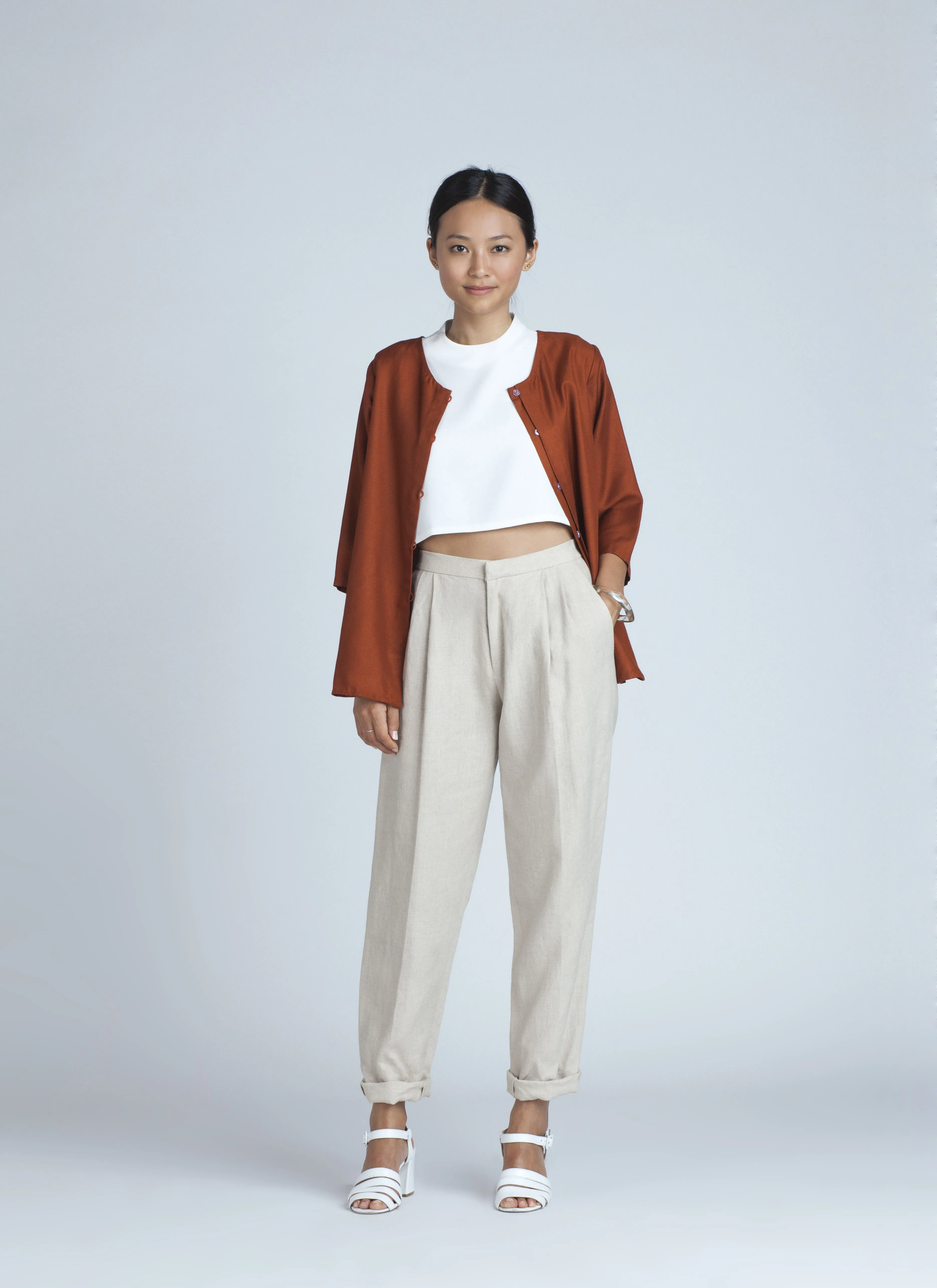 Past Mid Length Sleeve Top - Red Regale Orange