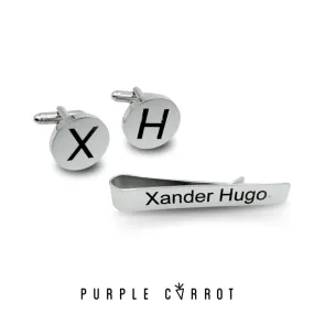 Personalized Sliding Tie Clip and Cufflinks Set