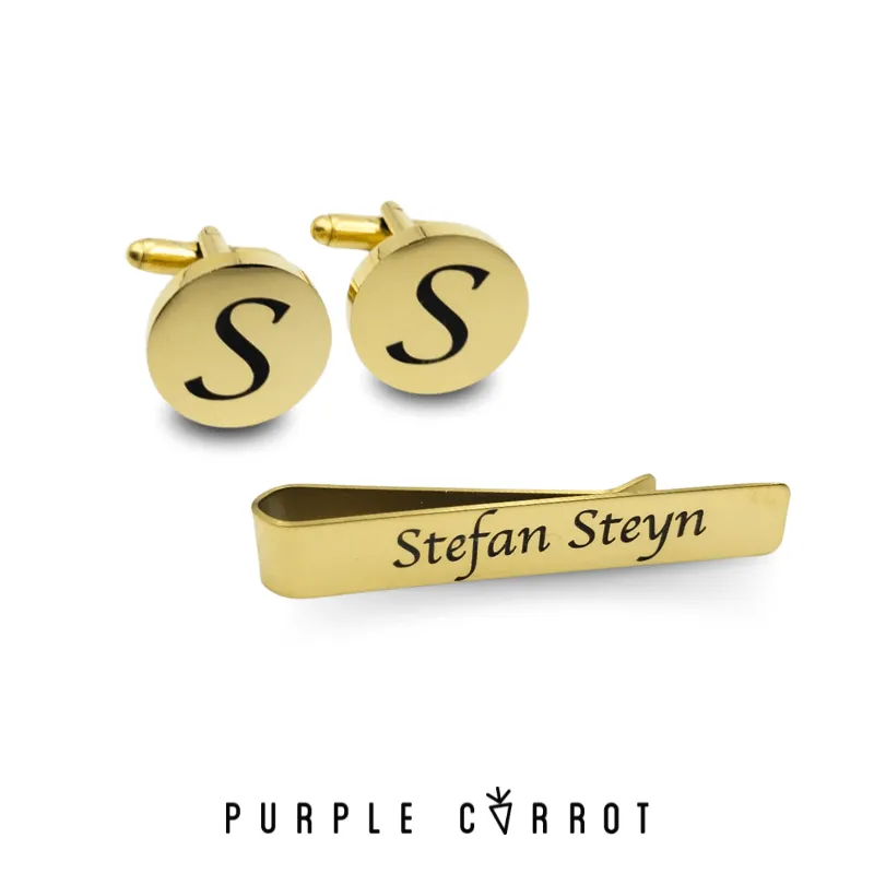 Personalized Sliding Tie Clip and Cufflinks Set