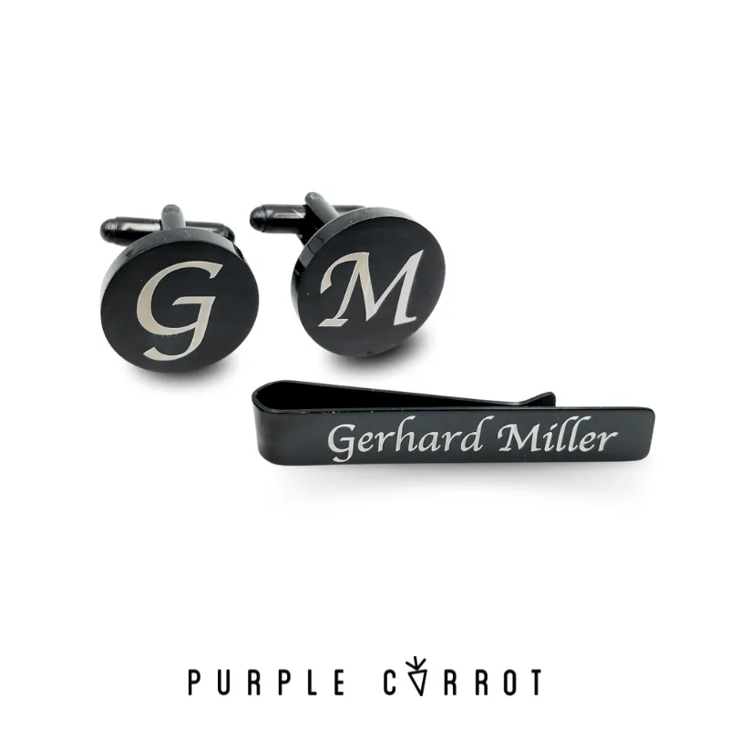 Personalized Sliding Tie Clip and Cufflinks Set