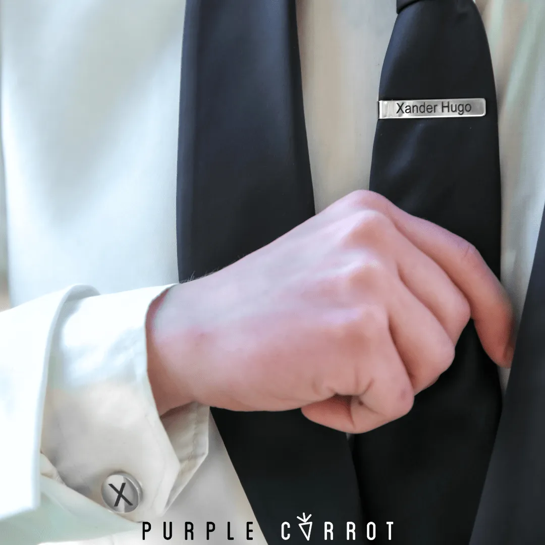 Personalized Sliding Tie Clip and Cufflinks Set