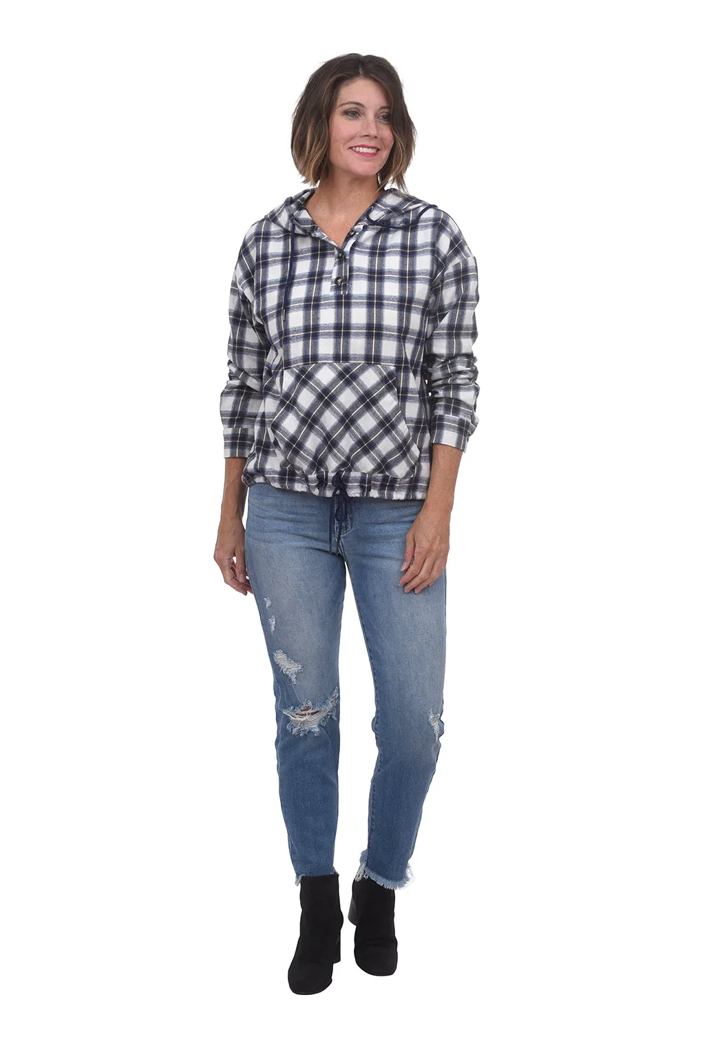 Plaid Hooded Flannel Shirt, Blue