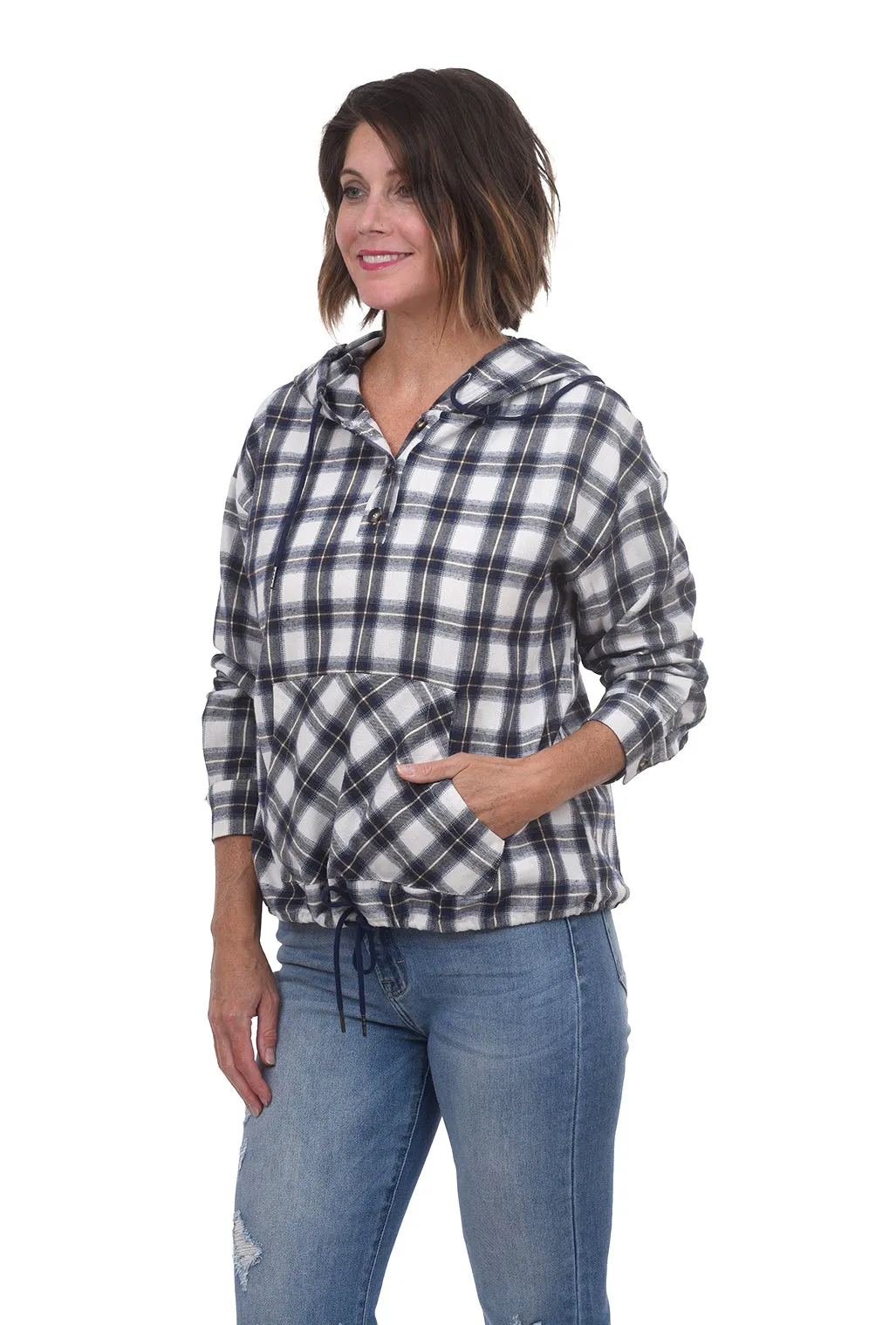 Plaid Hooded Flannel Shirt, Blue