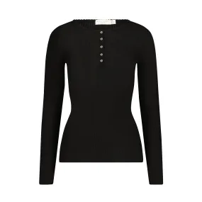 Polkadot Black Rib Fitted HENLEY LS w Black Velvet