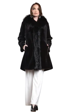 Reversible Fitted Sheared Mid Length Mink and Fox Fur Coat