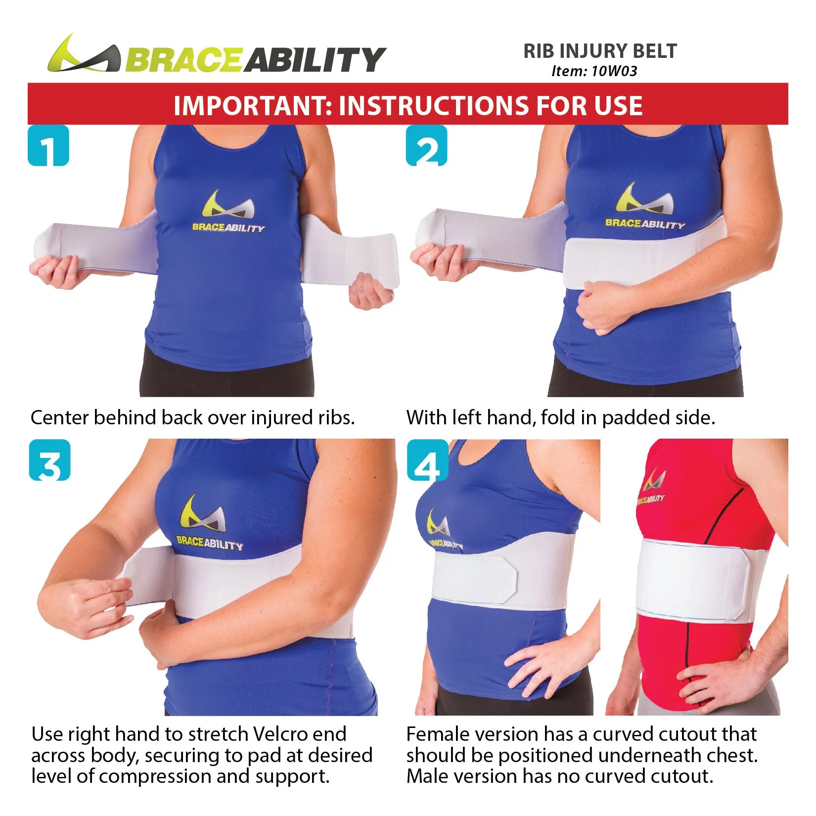 Rib Compression Wrap | Injury Belt and Chest Binder Brace for Sore, Bruised or Broken Ribs Recovery