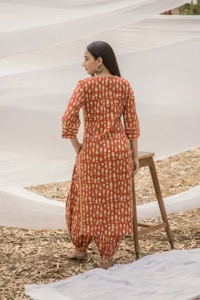 Round Collar Neck Straight Kurta with Harem Pant - Set of 2