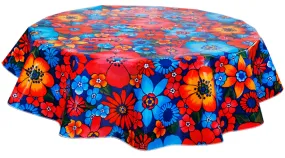 Round Oilcloth Tablecloth in Betty's Bunch Navy