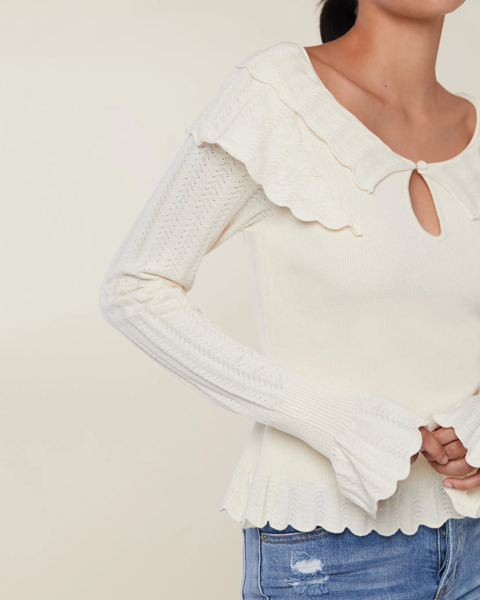 Ruffle Pointelle Flutter Top