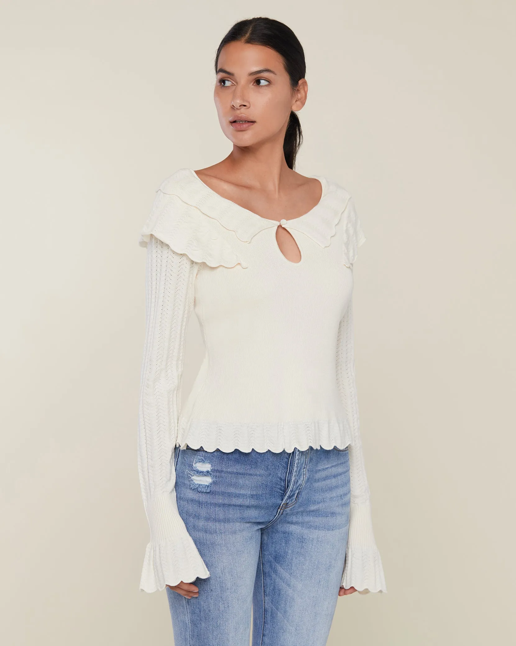 Ruffle Pointelle Flutter Top