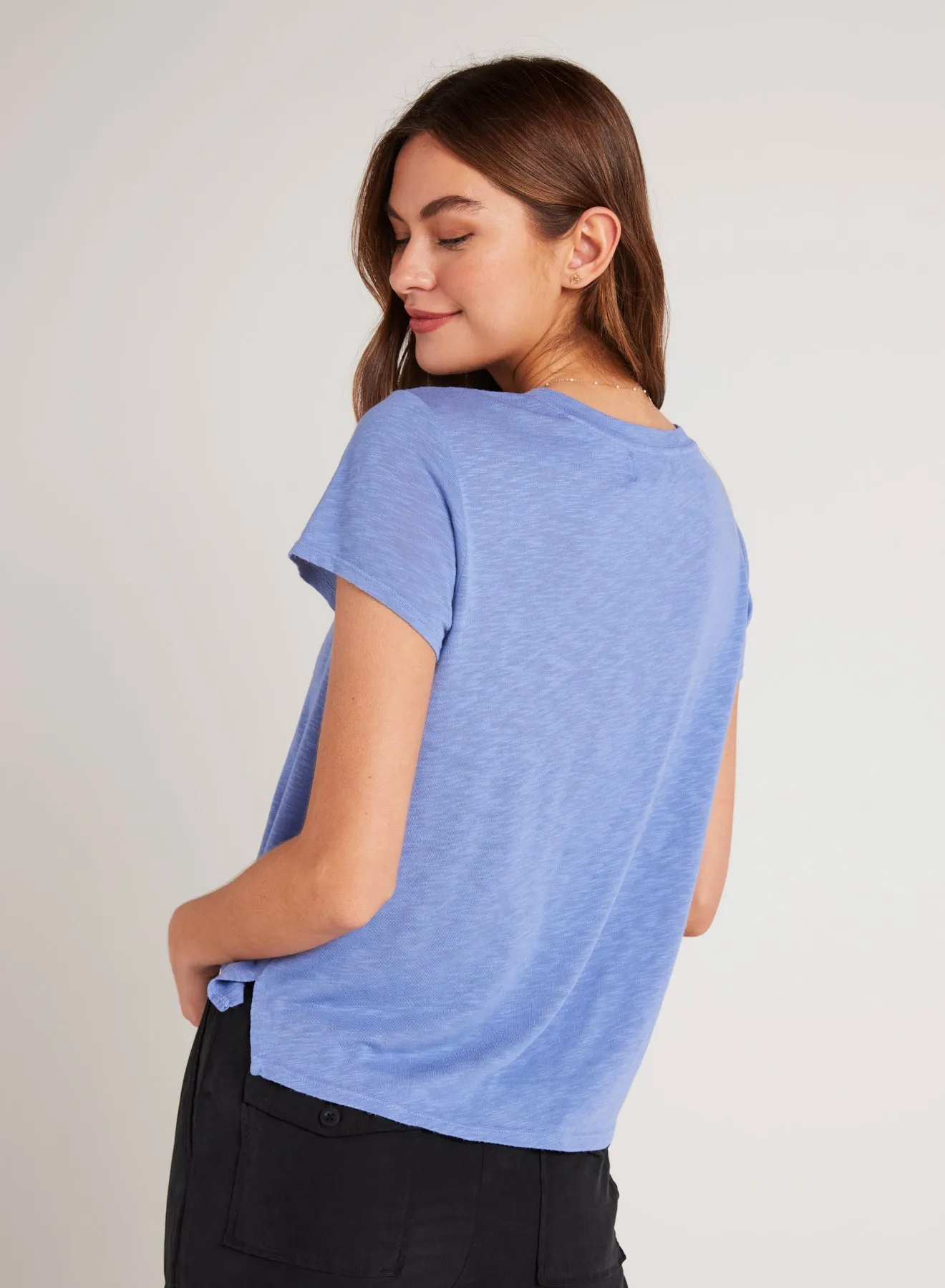 Side Slit V-Neck Tee - Peri Blue