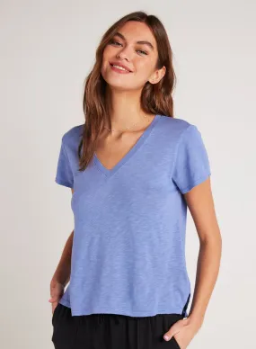 Side Slit V-Neck Tee - Peri Blue