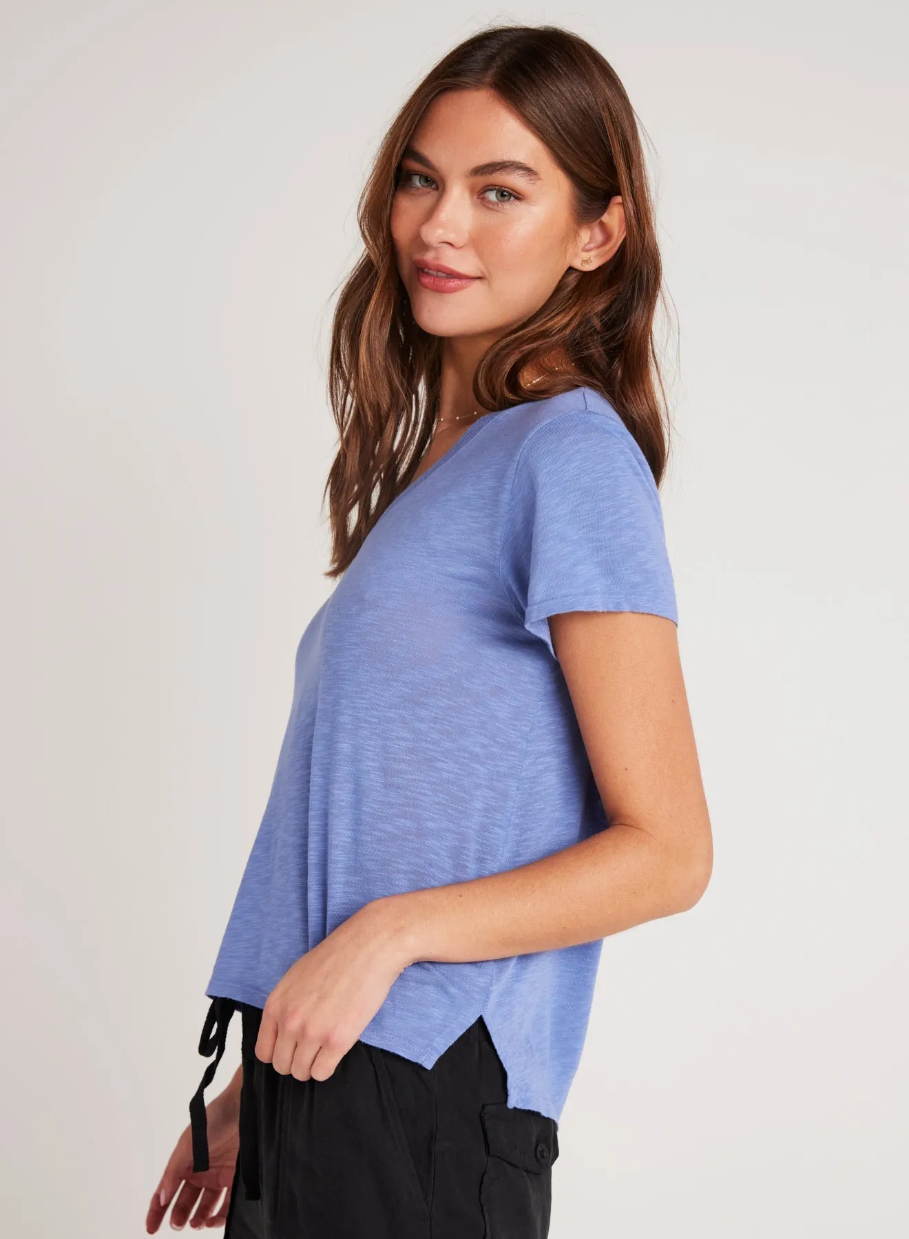 Side Slit V-Neck Tee - Peri Blue