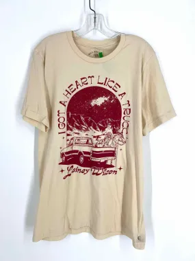 Size L Cream/Red Screen Print Tops Top-Short Sleeve