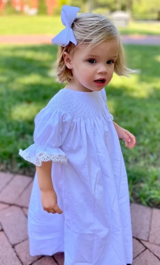 Smocked Heirloom dress - white with white smocking & ivory lace