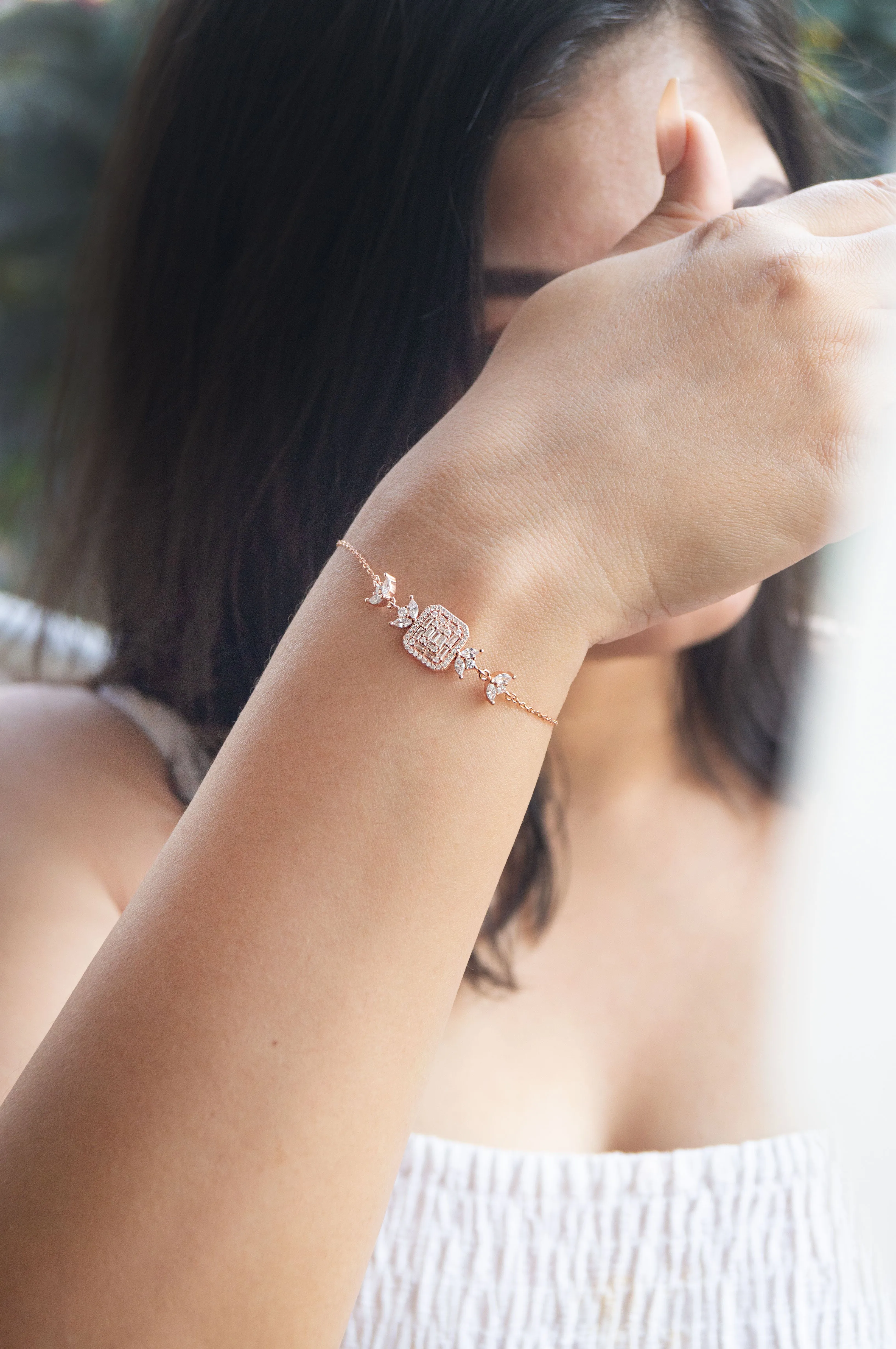 Sparkling Garden Rose Gold Plated Sterling Silver Adjustable Bracelet