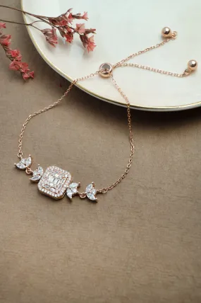 Sparkling Garden Rose Gold Plated Sterling Silver Adjustable Bracelet