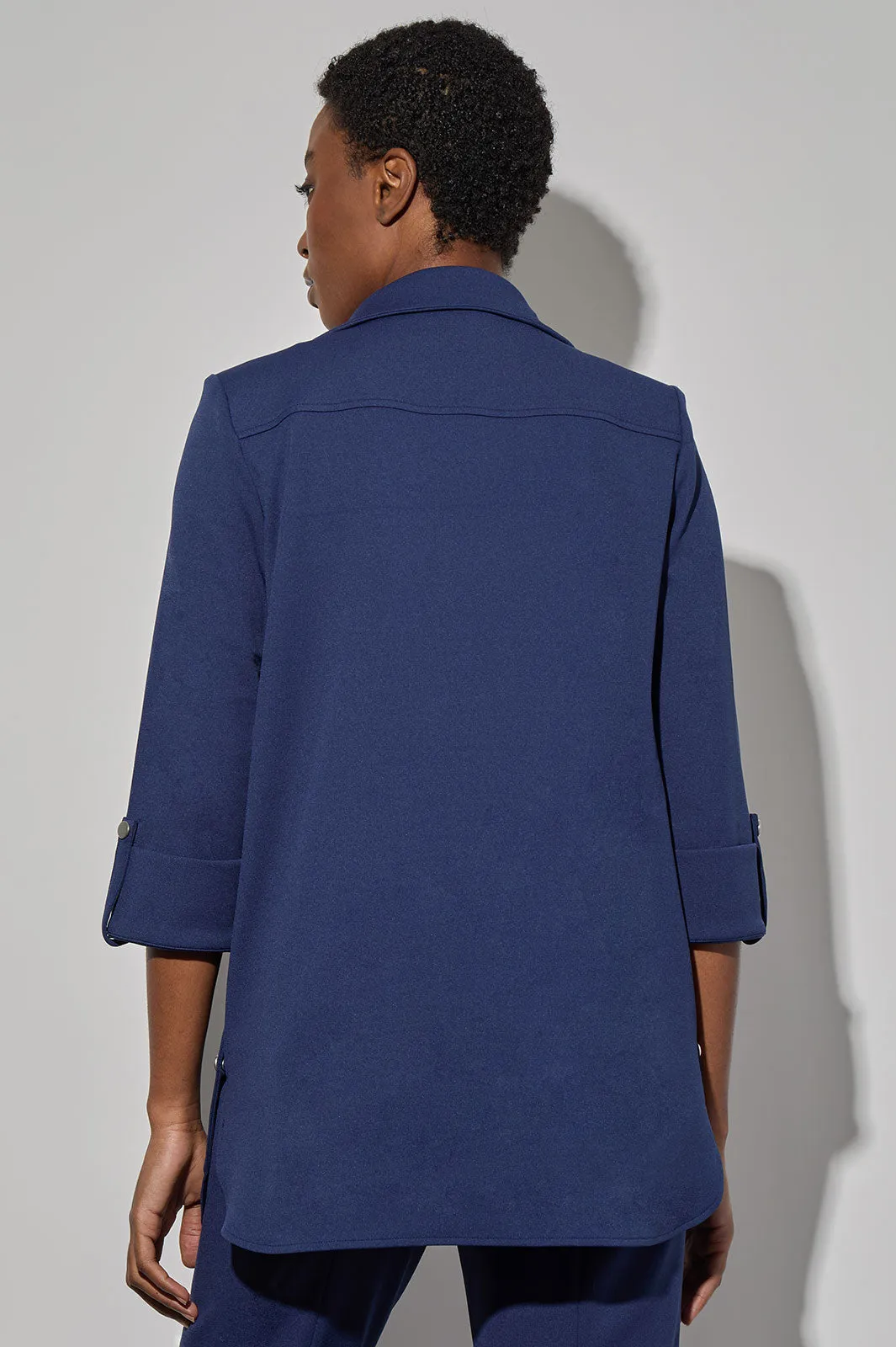 Stretch Deco Crepe Snap Detail Zip Jacket