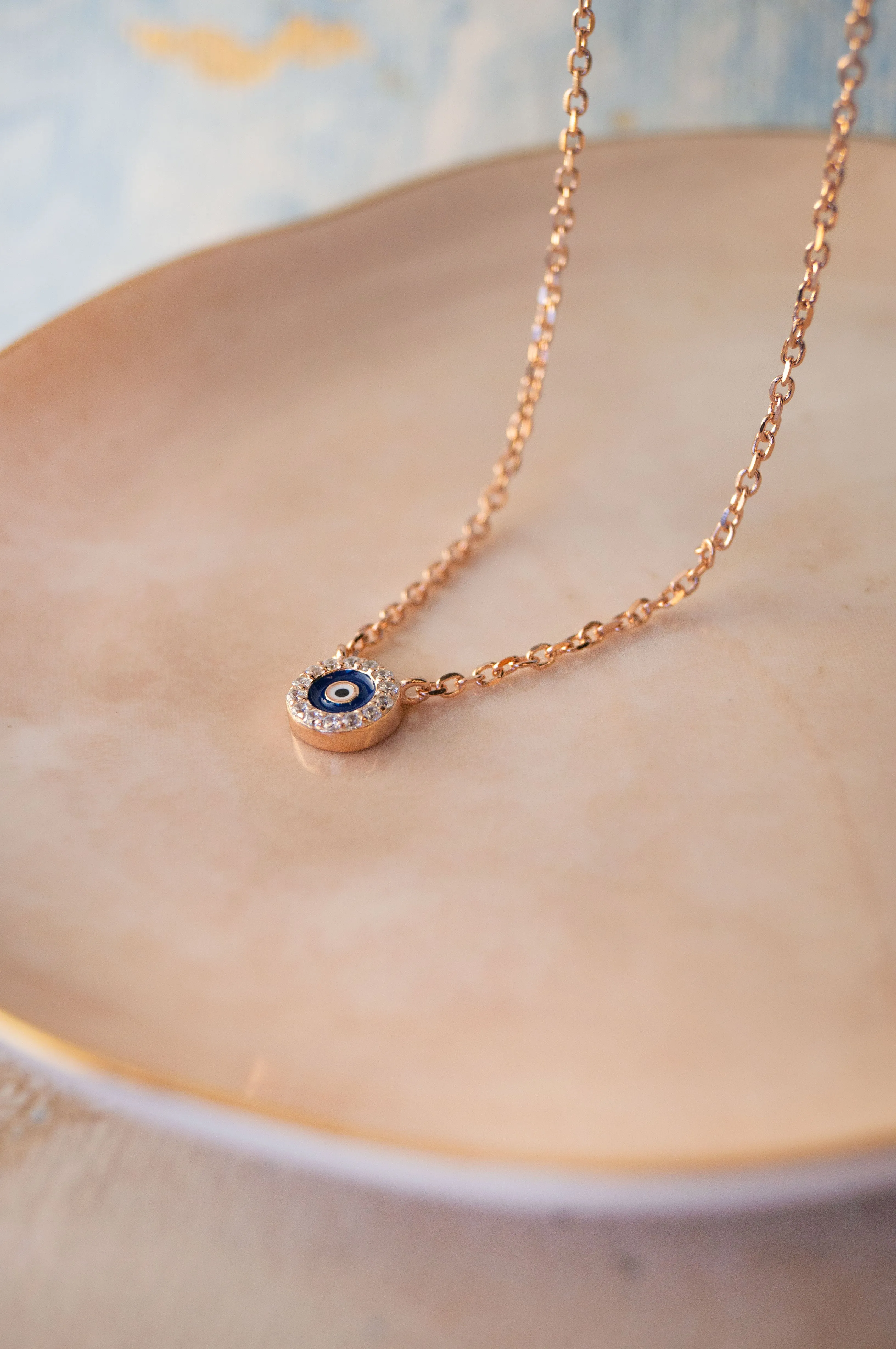 Teensy Divine Evil Eye Sterling Silver Chain Necklace