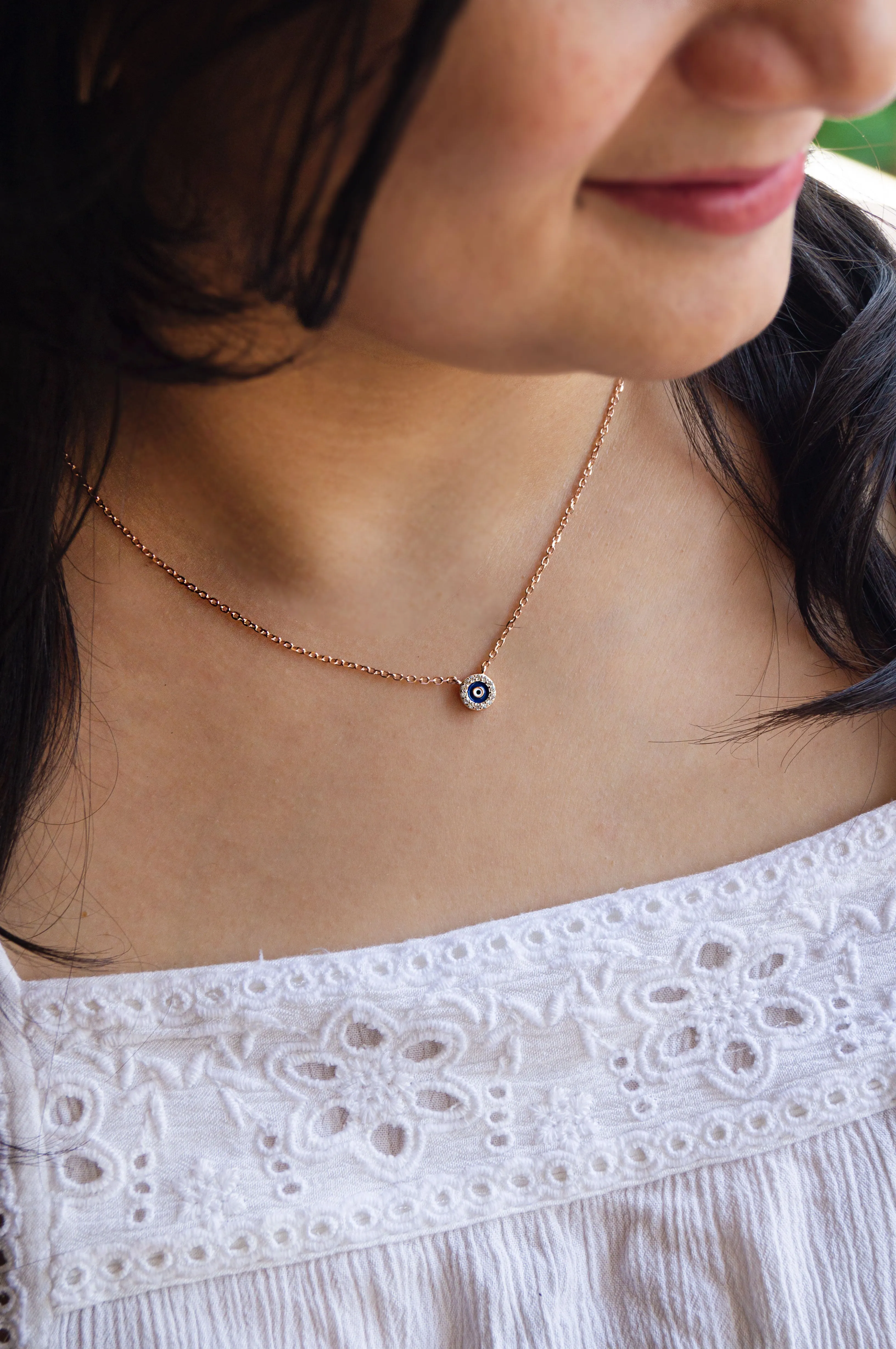 Teensy Divine Evil Eye Sterling Silver Chain Necklace