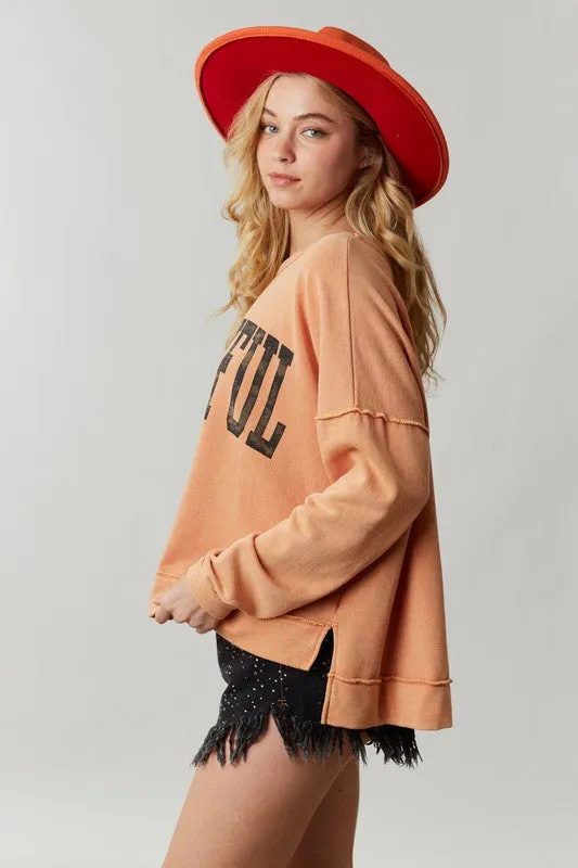 Thankful Print Washed Top