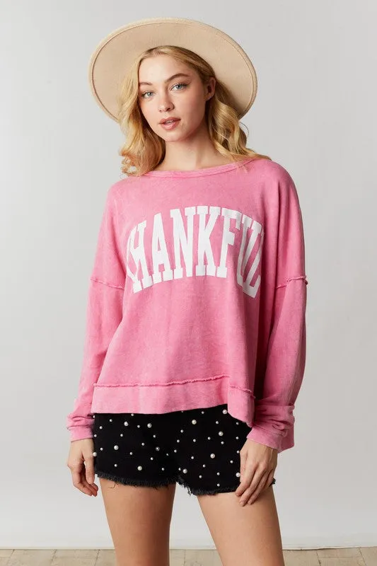 Thankful Print Washed Top