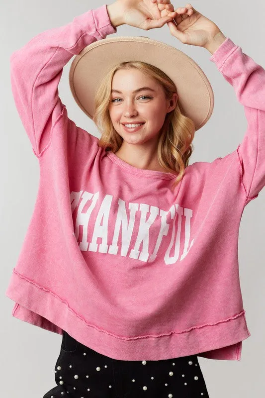 Thankful Print Washed Top