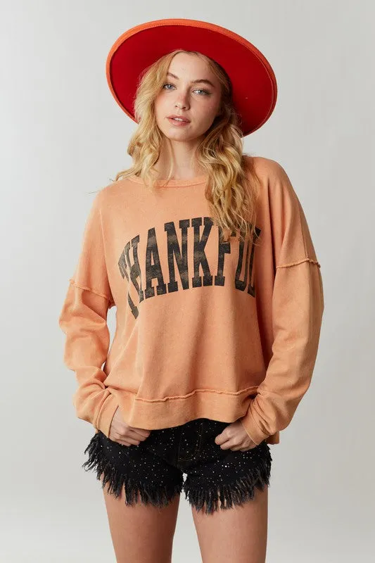 Thankful Print Washed Top