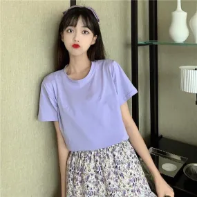 Women's Casual Round Collar T-shirts And Vintage Floral High-waisted Maxi Skirts