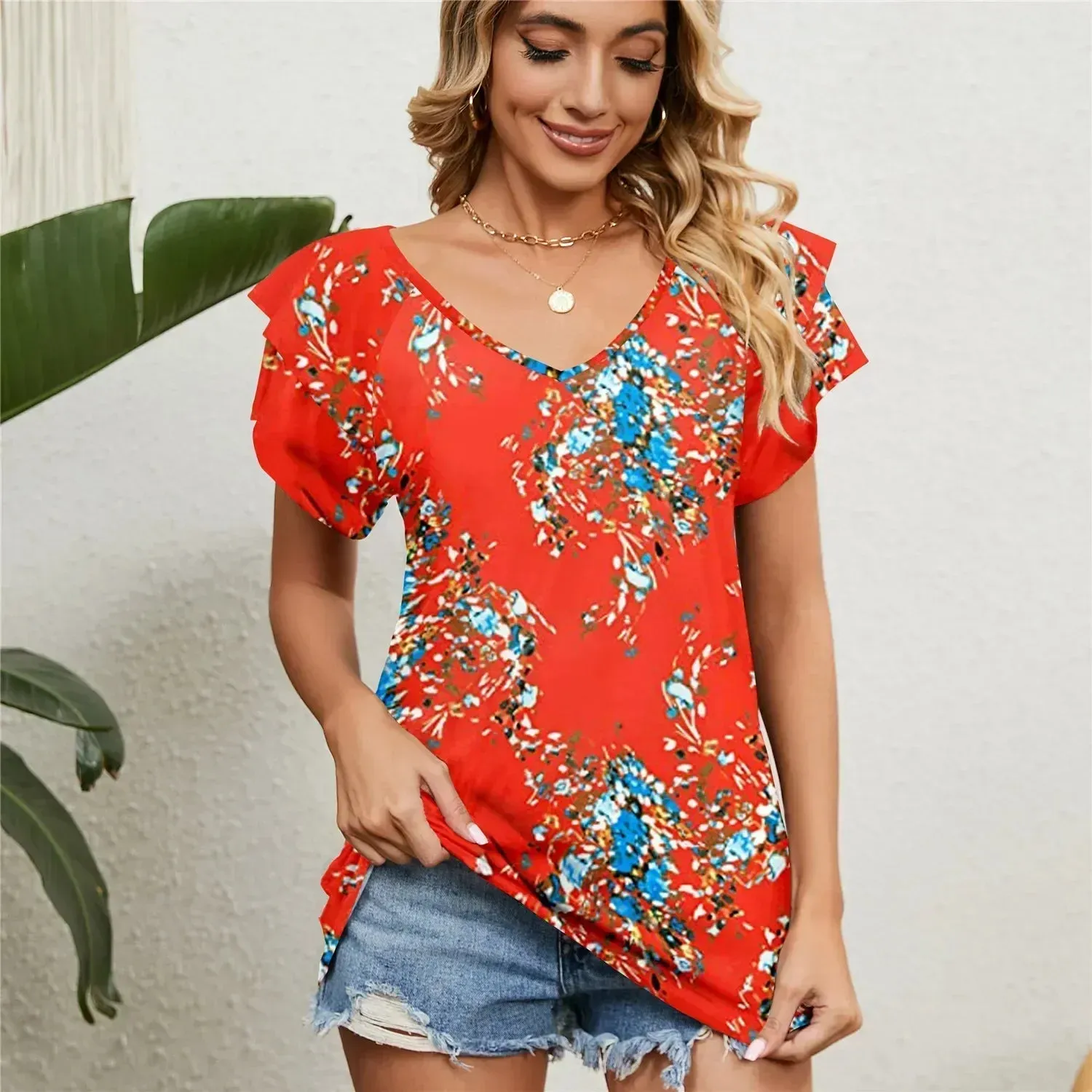 Women's Shirts & Blouses for Women Elegant Summer Tops Short Sleeve Korean Popular Clothes Red Blouse Woman Trend 2024 Clothing