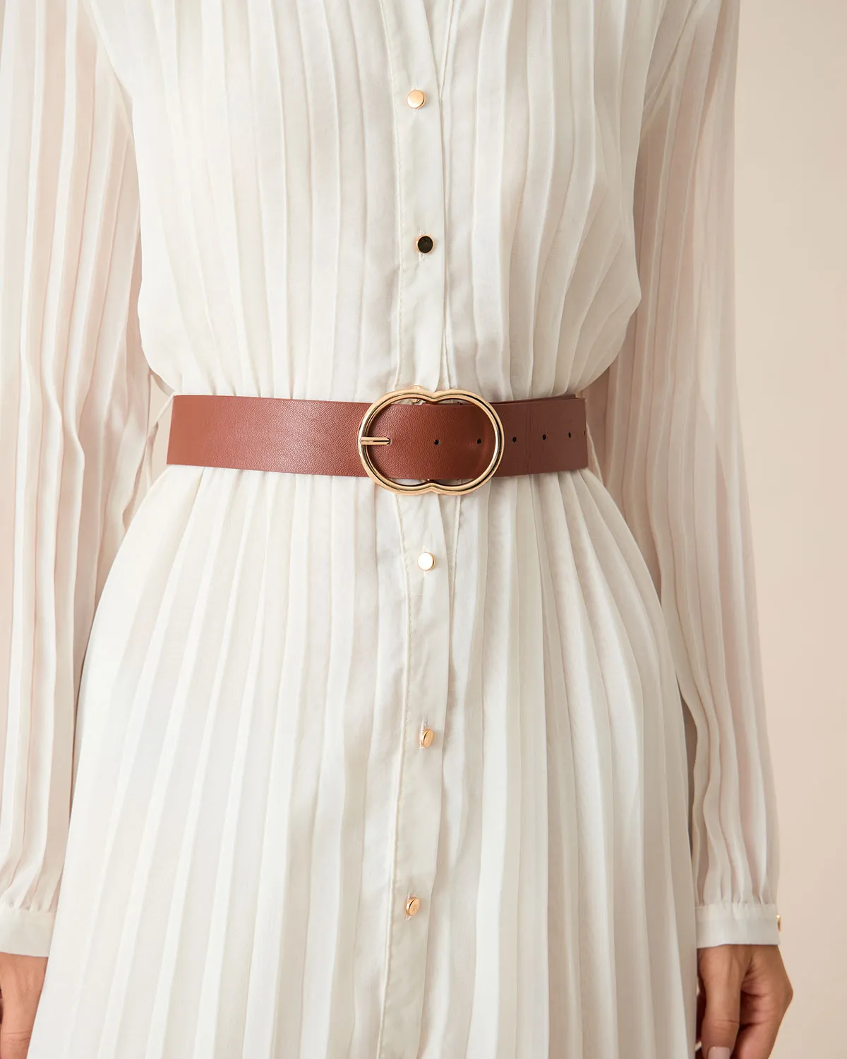 Women's White Chiffon Belted Midi Dress